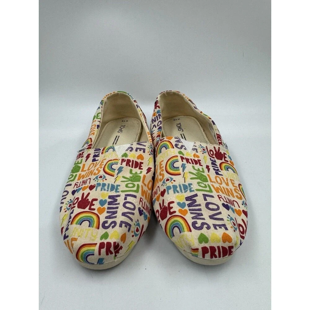 Womens Toms Size 7.5 Shoes SlipOn Alpargata Unity Love Wins Pride Rainbow Canvas